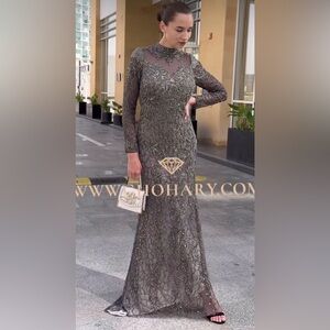 Elegant Gray Beaded Evening Gown